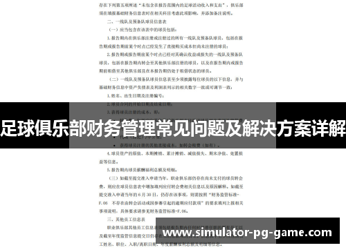 足球俱乐部财务管理常见问题及解决方案详解